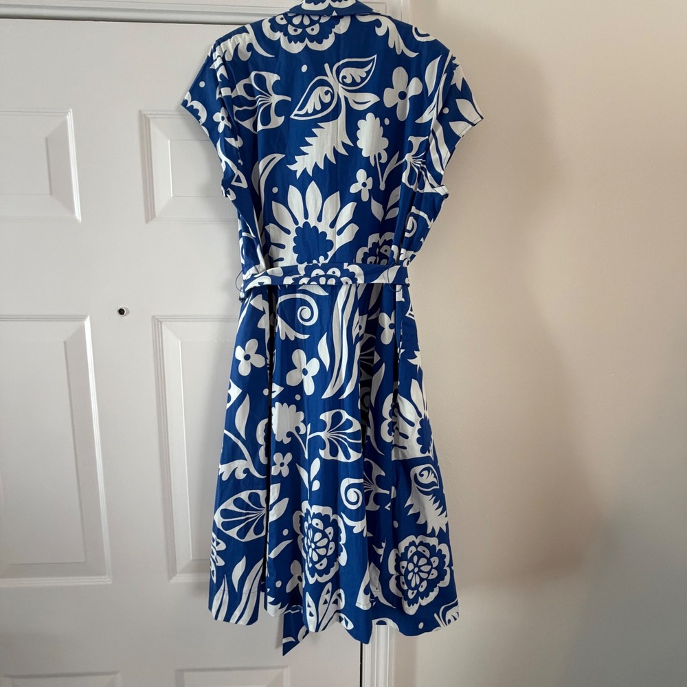 Boden Womens 12R Blue White Floral Cotton Midi Shirt Dress Vacation Belted NWT - Picture 11 of 13